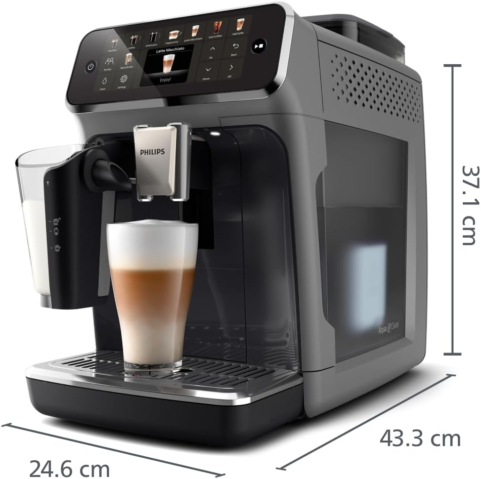 Philips-Serie 5500 Kaffeevollautomat EP5544/50– LatteGo Milchsystem,20 heiße und kalte Kaffeespezialitäten,40% leiser mit SilentBrew,Grau